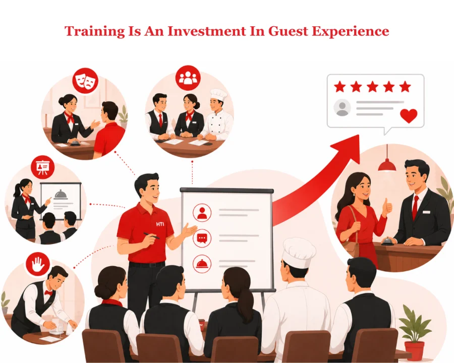 Training is an investment in guest experience - role plays and simulations in an HTI session leading to a five-star guest review