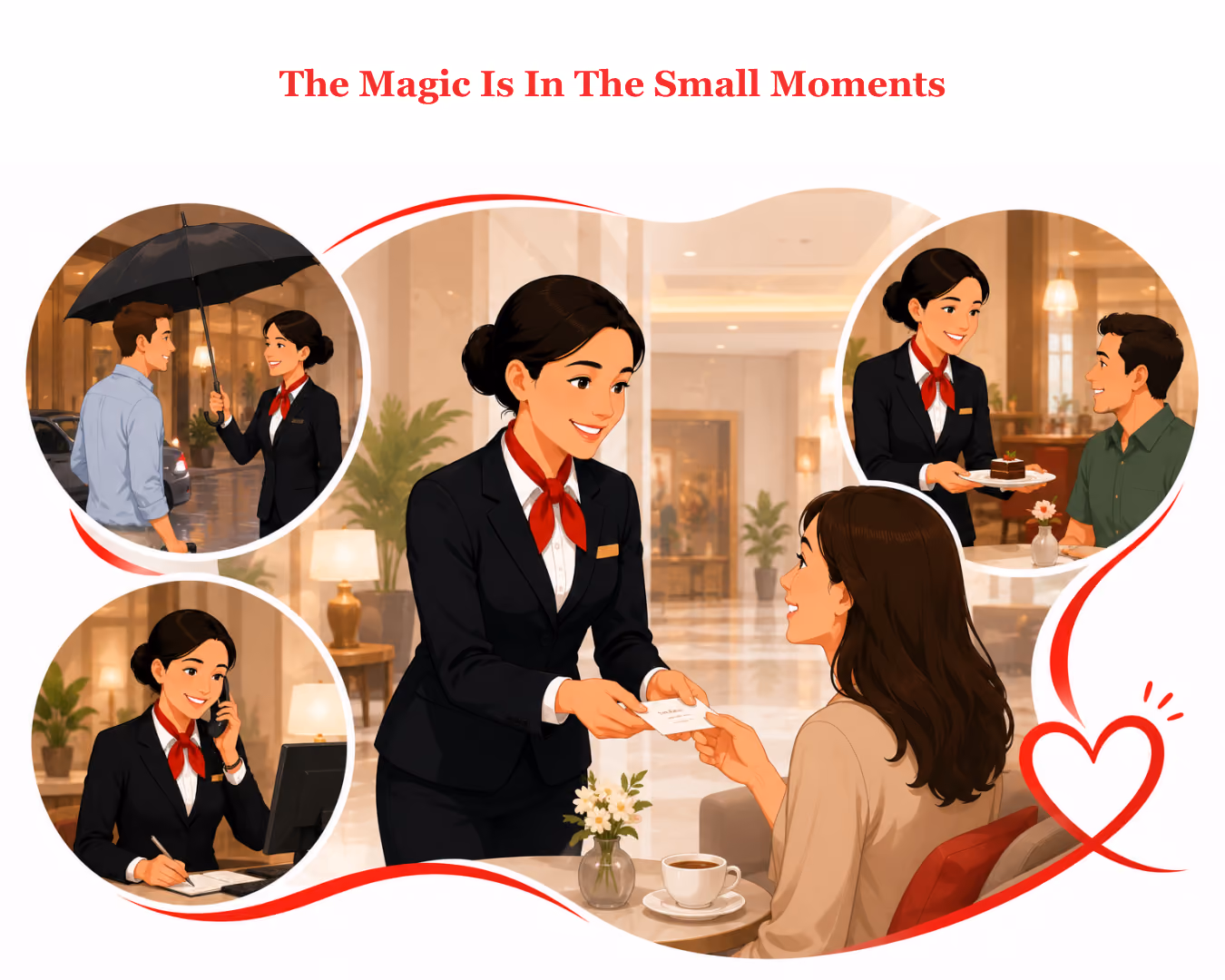 A small moment of genuine care between hospitality staff and a guest